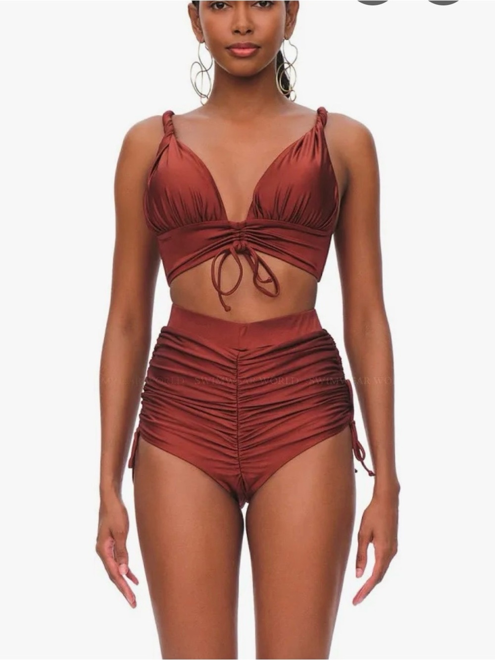 Andrea Iyamah KARO BIKINI SWIM BOTTOM PANTY Ruched CHOCOLATE BROWN Small NEW